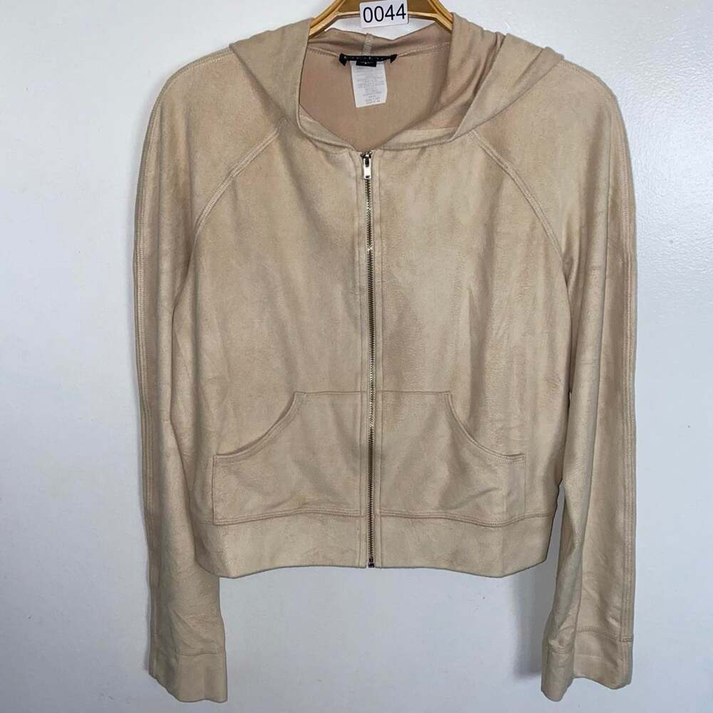 Y2K Bebe Women's Size Small Tan Faux Leather Zip Up Hoodie Jacket size small